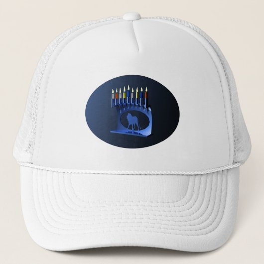 Shiny Blue Chanukkah Menorah Trucker Pet (Voorkant)