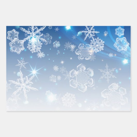 Shiny Blue Winter Wonderland Crystal Snowflakes Inpakpapier Vel (Voorkant 3)