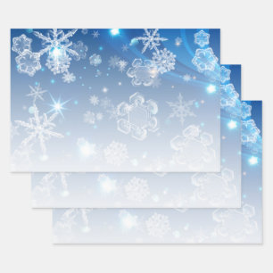 Shiny Blue Winter Wonderland Crystal Snowflakes Inpakpapier Vel