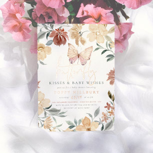Shiny Butterfly Kisses & Wishes Girl Baby shower Folie Uitnodiging