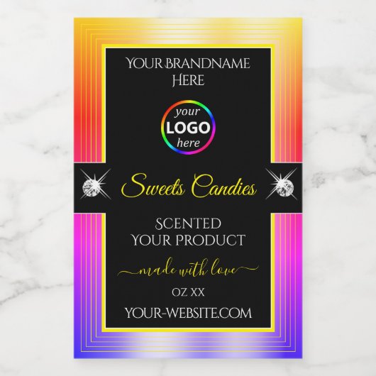 Shiny Colorful Rainbow Black Logo Étiquette produi (Étiquettes simples)
