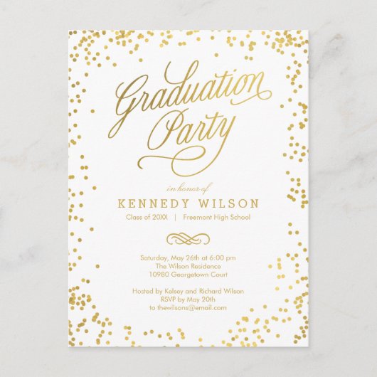 Shiny Confetti Graduation Invitation Carte Postale (Devant)