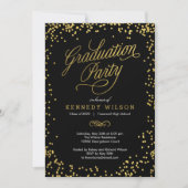 Shiny Confetti Graduation Party Invitation Black (Devant)