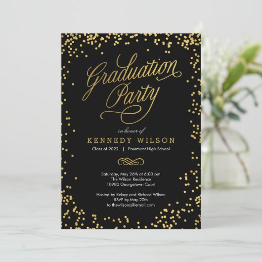 Shiny Confetti Graduation Party Invitation Black (Debout devant)