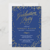 Shiny Confetti Graduation Party Invitation Blue Kaart (Voorkant)