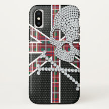 Shiny Diamond Skull Black Red Grid