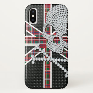 Shiny Diamond Skull Black Red Grid iPhone X Hoesje