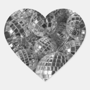 Shiny Disco Ball Ornamenten Black en White Photo Hart Sticker