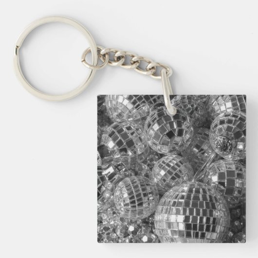 Shiny Disco Ball Ornamenten Black en White Photo Sleutelhanger (Voorkant)