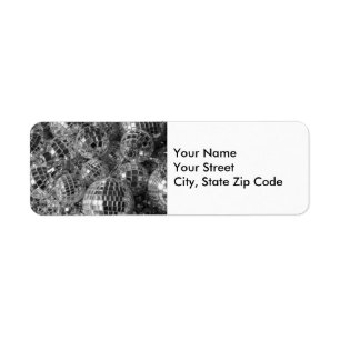 Shiny Disco Ball Ornaments Black and White Photo Etiket