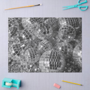 Shiny Disco Ball Ornaments Black and White Photo Tissuepapier