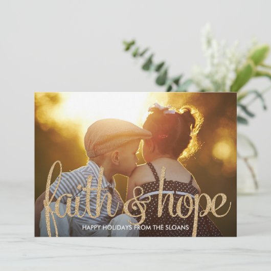 Shiny Faith & Hope Holiday Photo Card Feestdagenkaart (Staand voorkant)