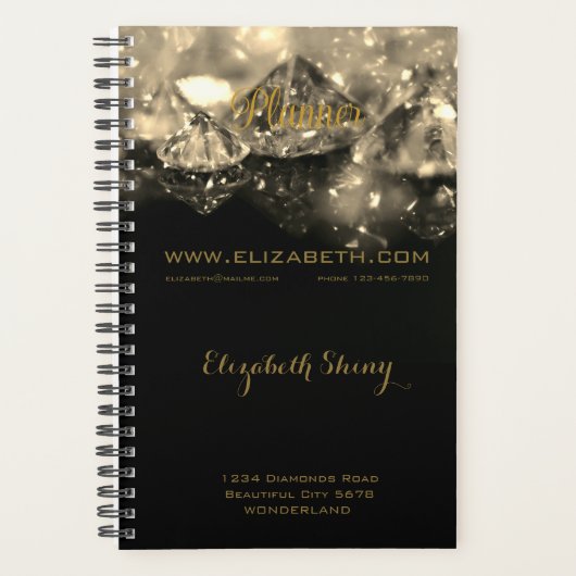 Shiny Festive Elegant Diamonds Black Sepia Planner (Devant)