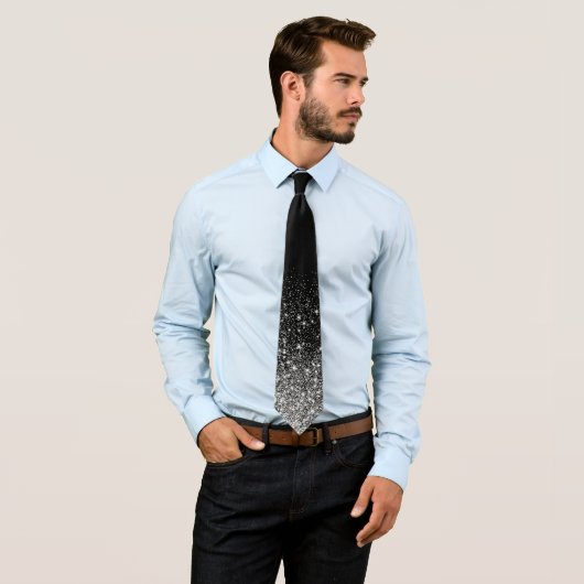 Shiny Glitter Ombre Fading Black White Stropdas (In situ)