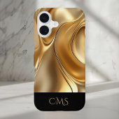 Shiny Gold Abstract Sleek Black Monogrammed iPhone 16 Hoesje