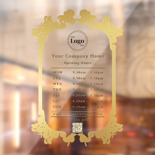  Shiny Gold Company Logo QR code Openingstijden Raamsticker (Vel 2)