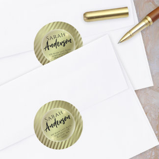 Shiny Gold Metallic Round Return-adreslabel Ronde Sticker