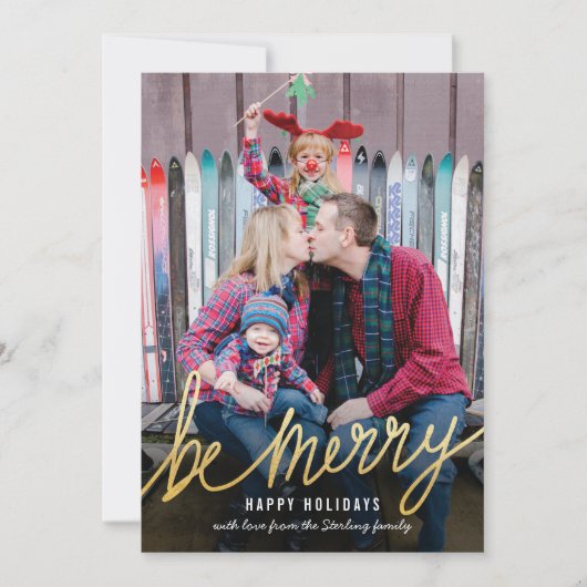 Shiny Gold Script Classic Cartes photo de Noël (Devant)