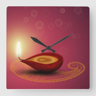 Shiny Happy Diwali Diya - Wall Clock Vierkante Klok