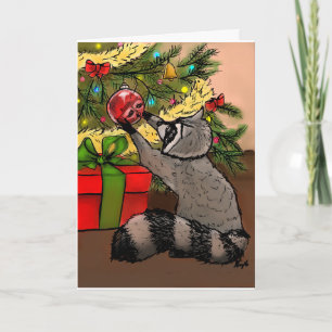 Shiny Holiday Raccoon Feestdagen Kaart