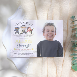 Shiny Laten we schoppen Ninja Karate Foto Verjaard Folie Uitnodiging