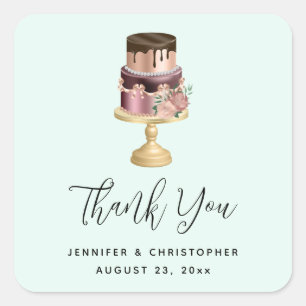 Shiny Luxe Party Cake Bruiloft Dank u Vierkante Sticker