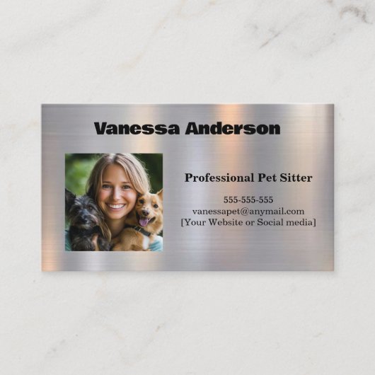  Shiny Metal Texture Pet Sitter Visitekaartje (Voorkant)