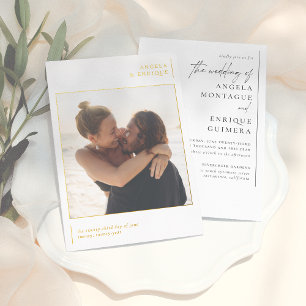 Shiny Minimal Typography & Romantic Photo Wedding Folie Uitnodiging