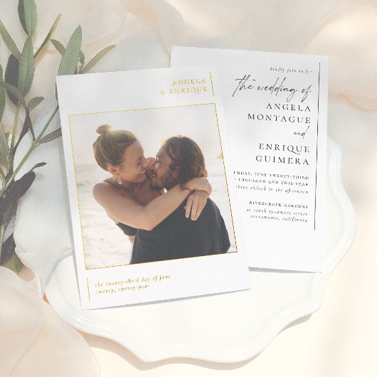 Shiny Minimal Typography & Romantic Photo Wedding  Folie Uitnodiging