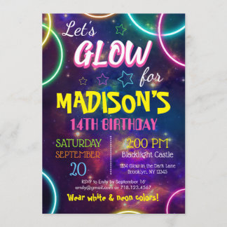 Shiny Neon Glow Birthday Party Custom RSVP Kaart