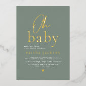 Shiny Oh Baby Script Sage Green Boho Baby shower Folie Uitnodiging (Voorkant)
