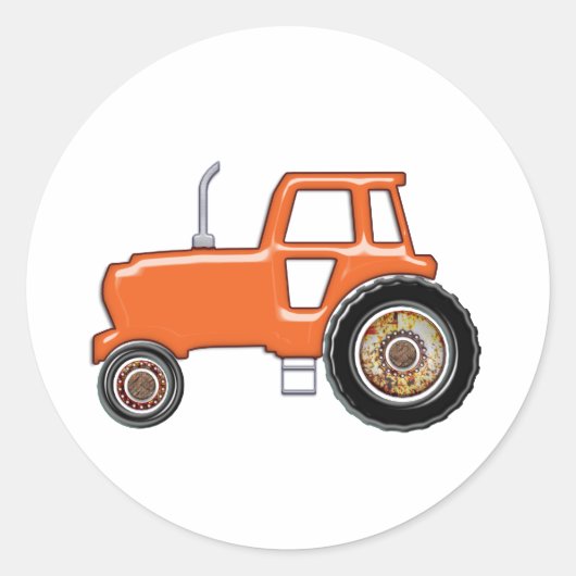 Shiny Oranje Tractor Ronde Sticker (Voorkant)
