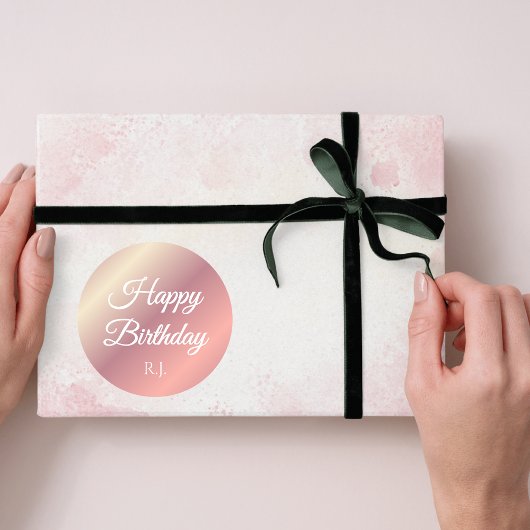 Shiny Pink Birthday Sticker | Custom Monogram