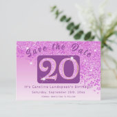 Shiny Pink Glitter voor 20e verjaardag Save The Date (Staand voorkant)