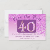 Shiny Pink Glitter voor 40e verjaardag Save The Date (Voorkant)