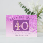 Shiny Pink Glitter voor 40e verjaardag Save The Date (Staand voorkant)