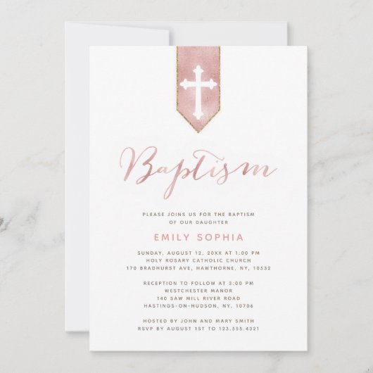 Shiny Pink Rose Doop Uitnodiging (Voorkant)