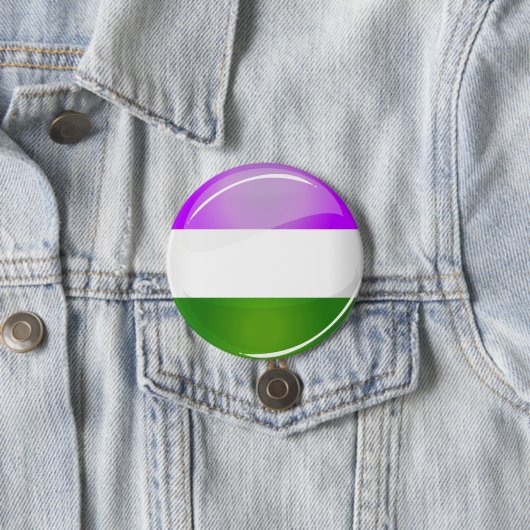 Shiny Round Genderqueer Flag Ronde Button 7,6 Cm (In situ)