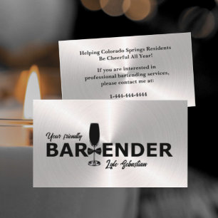 Shiny Silver Event Bartender Carte de visite