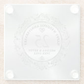 Shiny Silver Swirls Circle Lijst 25e bruiloft Glazen Onderzetter (Achterkant)