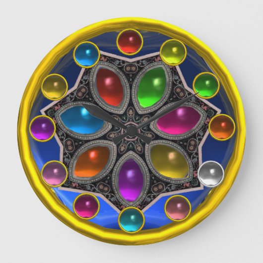 SHINY STAR MET KLORFUL GEMSTONES Gold Blue Grote Klok (Voorkant)