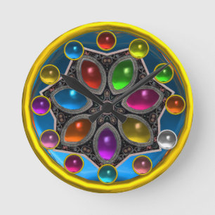 SHINY STAR MET KLORFUL GEMSTONES Gold Blue Ronde Klok