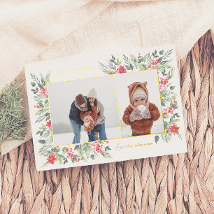 Shiny Winter Botanicals & Holly Christmas 2 Foto Folie Feestdagenkaart
