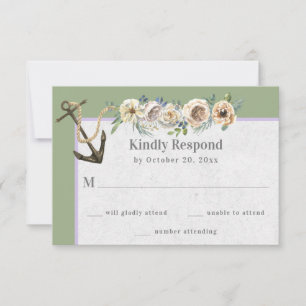 Ship Anchor, Floral Swag - Sage Lavender Wedding RSVP Kaartje