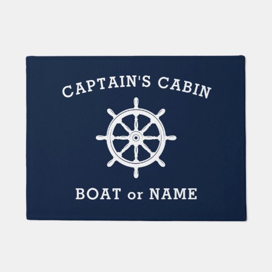Ship Helm Wheel Captain Cabin Boot Naam Zee Blauw Deurmat (Voorkant)