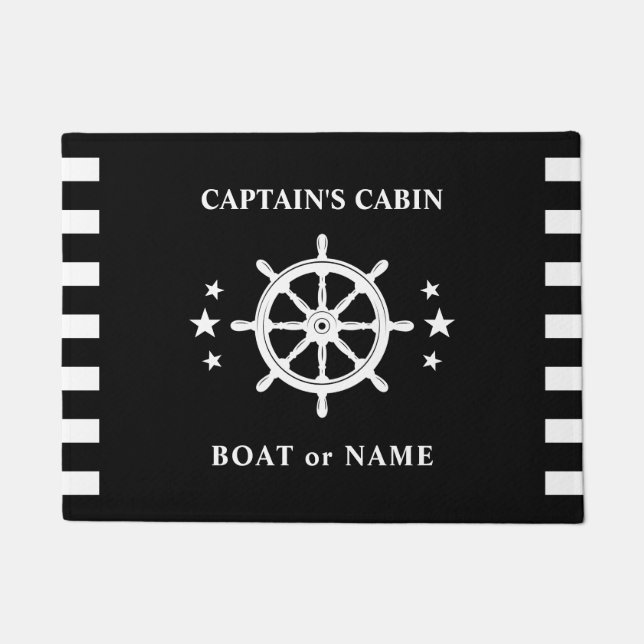 Ship Helm Wheel Captain Cabin Boot Naam Zwart Deurmat (Voorkant)