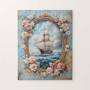 Ship Painting Rope Lijst met Rozen Legpuzzel