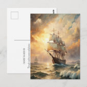 Ship Sailing Ocean Waves Sunset Nautical Sea Briefkaart (Voorkant / Achterkant)