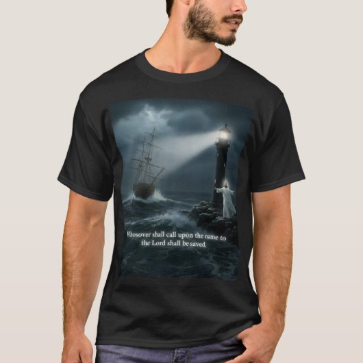 Ship tossed at sea Lighthouse scene T-Shirt (Devant)