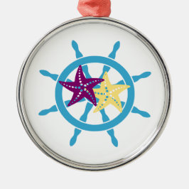 Ship wheel helm starfish metalen ornament